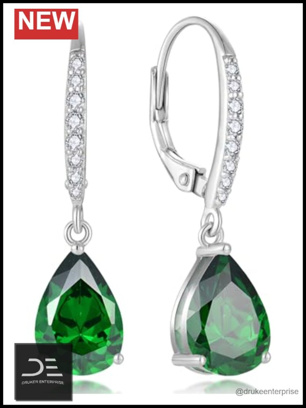 Sterling Silver Teardrop Dangle Earrings Leverback Pear Cut CZ Halo Women's